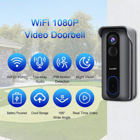 Wireless Doorbell Camera With Chime 2K QHD Video Two Way Audio Motion Detection With PIR Infrared Night Vision