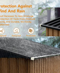 Heavy Duty Steel Garden Shed With Lockable Door And Clear Window detail of sloped roof in rain, protection features displayed