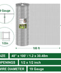 Hardcore Half Inch Hardware Cloth Roll 19 Gauge 48x100 Ft Galvanized After Welding For Garden Fencing product dimensions