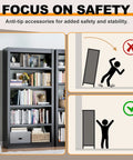 Heavy Duty 69 Inch Tall Metal Bookshelf Five Tier Adjustable Bookshelf In Black Finish For Home Office Storage with safety tips