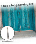 Heavy Duty Stainless Steel Sliding Gate Latch And Barn Shed Door Security Bar shown on decorative blue wooden doors.