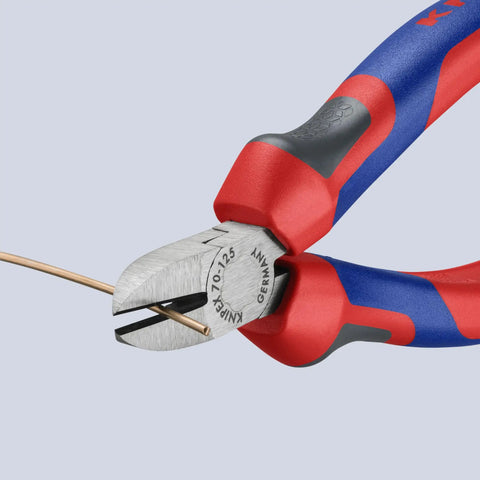 Comfort Grip Diagonal Cutters For Wire Cutting With Bevel Edges, cutting copper wire with 62 HRC precision edges, red/blue handle