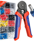 Octagonal Ferrule Crimping Tool Kit With Self-Adjusting Ratchet, 1250 PCS ferrules, AWG 23-7, shown with colorful ferrules