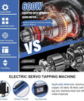Rock Solid Electric Servo Tapping Machine M3 To M16 Nails Any Thread In One Shot With 360 Degree Universal Head 600W Motor And Adjustable Pitch Plus Double Torque Protection Includes Nine Ansi Collets For 110V Shop Hustle features 600W servo motor and touchscreen controls.