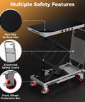 Cammoo hydraulic lift table cart, gray, 330 lb capacity, non-slip pad, safety guard, front view