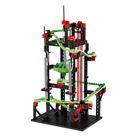 Dope Marble Run Track Set With Action Sound Tubes Melodic Chimes And Spinning Funnel For Creative Engineering Play Easy To Build For Kids And Builders Will Love It, shown assembled with green tracks
