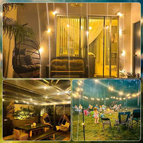 96Ft Outdoor String Lights For Patio And Garden Waterproof Shatterproof Edison Bulbs Warm Glow 2200K in evening settings