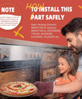 Man installing bake heating element in oven, instructions for WB44T10010 replacement, enhancing GE oven upgrade.