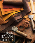 100% Italian leather sheets with crafting tools, used for Handmade Italian Tumble Leather Valet Tray Organizer For Desk.