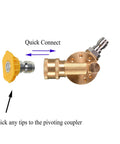 Brass pivoting pressure washer quick-disconnect coupler 1/4 in with yellow knob, side view