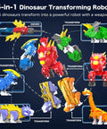5 In 1 Transforming Dinosaur Robot Set For Kids And Toddlers STEM Building Kit with Triceratops Action Figures combining