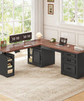 Farmhouse L Shaped Electric Standing Desk Boss Level Height Adjustable Sit To Stand Setup with 63 by 67 inch workspace