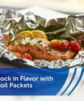 Nonstick Aluminum Foil Roll For Easy Cooking And Mess Free Cleanup with salmon and vegetables in foil packet