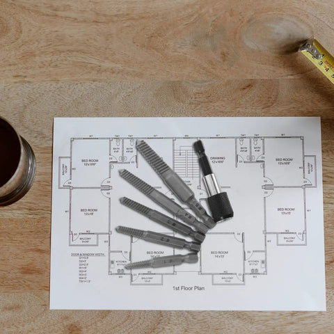 BESPORTBLE Heavy Duty Screw Extractor Kit With Hex Shank For Popping Out Broken Bolts And Damaged Screws Size #1 Through #5 Steel Construction Perfect For Home Repairs DIY Projects And Garage Jobs on floor plan