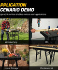 Application scenarios for Portable Folding Workbench With 3 Second Setup, 34 Inch Wide By 24 Inch Deep Work Table in use.