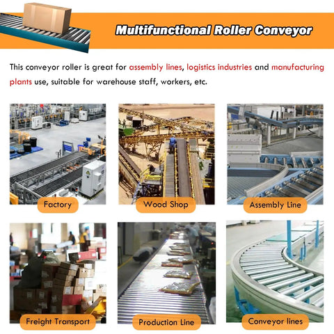 Multifunctional roller conveyor system in factories, wood shops, assembly lines, and production environments