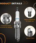 Dodge 3.6L V6 Ignition Coil Packs And Spark Plugs Set Of 6 details, showcasing spark plug design, conductivity features, and sealing benefits.