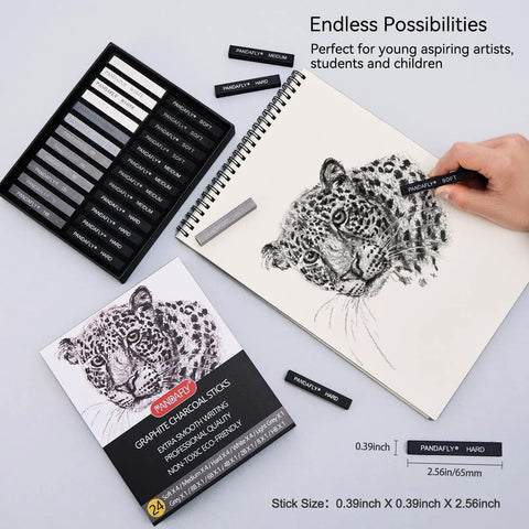 Compressed Charcoal Sticks Set 24 Pack Black And White Vine Charcoal For Drawing Sketching And Shading Ideal For Portraits And Art Projects