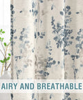 84 Inch Long Semi Sheer Linen Curtains With Vintage Floral Print, Two Panels Grommet Window Treatments in Bluestone and Taupe