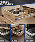 Beefy Full Extension Heavy Duty Drawer Slides With Ball Bearings, Quiet Smooth Glide, Side Mount Rails For Cabinets And Tool Chests, High Capacity Load, Rust Resistant Steel, Easy Install, 3 Fold Extension on a kitchen drawer