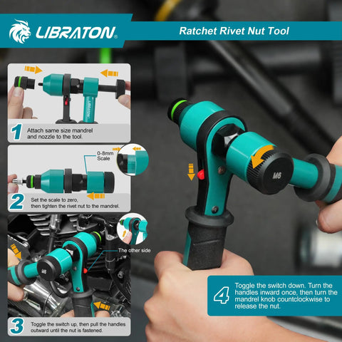 Pro Grade Rivet Nut Tool Kit With Ratchet Action For Auto Projects, Nutsert Gun setup demonstration.
