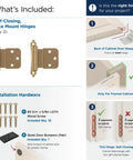 Self Closing Cabinet Hinges in Sweet Champagne Bronze, 3/8 inset, for face frame doors, installation hardware included.