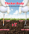Comparison of 100 Pack Plastic Golf Tees 2 3/4 Inch Length Low Resistance Design To Reduce Friction and Boost Distance in ground