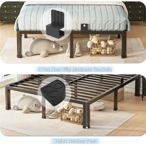 4 pcs non slip mattress gaskets on Full Size Metal Platform Bed Frame Standing 14 Inches Tall With Reinforced Steel Slats.