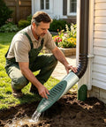 Man installing Angled Drainage Grate Yard Drain No Fuss Outdoor Drainage Tool With Built-In Grille Cover 4 Inch Drain Emitter Grate