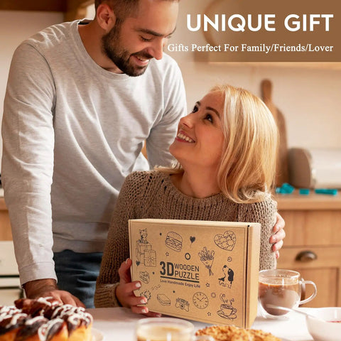 Couple enjoying Hands-On 3D Clock Kit For Adults, Turtle Design Mechanical DIY Pendulum Clock gift in kitchen.