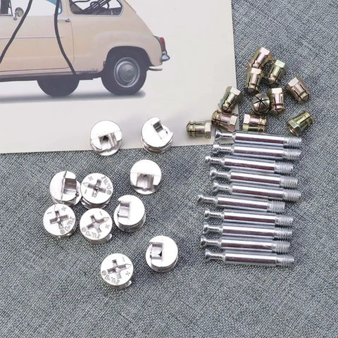 Professional Furniture Connector Screws Set With Cam Fittings Bolts Dowels For Cabinet And Dresser Assembly Silver Iron And Aluminum Alloy