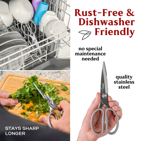 All Stainless Steel Kitchen Scissors Heavy Duty Shears For Food Prep Cut Chicken Seafood Veggies Fruit And Tough Meat With Ergonomic Grip Handles And Lifetime Replacement Warranty, dishwasher safe