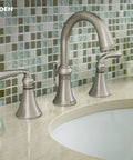 Spot Resist Brushed Nickel Widespread Two Handle Bathroom Faucet With Valve Included Three Hole Deck Mounted Setup Ceramic Disc Cartridges