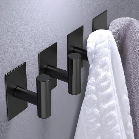 Self Adhesive Aluminum Hooks Heavy Duty Wall Mount Hangers No Drill Stick On For Towel Coat Robe Shower Bedroom Bathroom Kitchen Black 6 Pack Rust Resistant