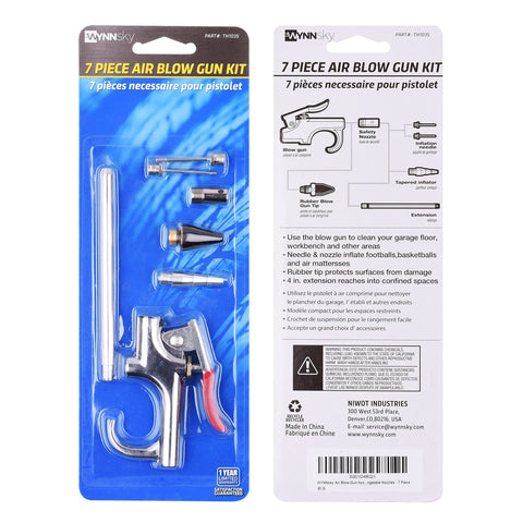 Air Blow Gun Accessory Kit With 5 Interchangeable Nozzles And 7-Piece Air Compressor Tools Set Package Front