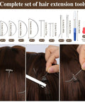 Hair Needle And Thread Kit With Eight Rolls Of Hair Extension Thread And Eighteen Needles For Wig Making, Hand Sewing, And Leather Repairing In An All In One Travel Case showing needle sizes and usage on wig.