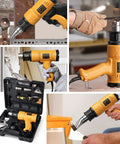 Heat Gun 1800W Heavy Duty Hot Air Tool Kit With Carry Case Variable Temperature Control 122F To 1112F From 50C To 600C Overload Protection With 4 Nozzles For Crafts Shrinking PVC Stripping Paint in use for various DIY tasks and crafts.