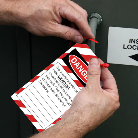 Lockout Tagout Kit Value Pack 50 Do Not Operate Tags And 50 Zip Ties For Quick Safe Lockout Procedures On Industrial Equipment Heavy Duty Easy To Hang Great For Worksites And Maintenance, red PVC tag