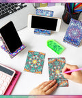 4 Pack Large Mandala Diamond Painting Phone Stand Kit 5.5 Inch DIY Full Drill Crystal Diamond Art Phone Holder in use
