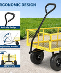 900 Lbs Heavy Duty Garden Wagon Cart With Steel Frame, Removable Mesh Sides, 10 Inch Tires, 180 Degree Handle, Yellow