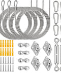 52 Pcs Shade Sail Hardware Kit In Stainless Steel 304 includes wire ropes, turnbuckles, and fittings for gardens and patios.