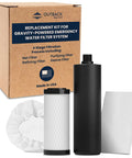 Water Filter Replacement Kit For Gravity Fed Emergency Drinking System with 4-stage filter components and packaging.