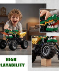 Monster Dragon Truck Building Kit For Kids Green, Kid-Approved DIY Construction Toy Set For Boys And Girls, Imagination-Driven Play, Hands-On STEM Construction, Durable Buildable Truck With Endless Creative Options; child builds green dragon truck