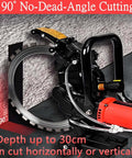 Heavy Duty Brushless Concrete Saw With 8900w Motor And 16 Inch Diamond Blade Fast Deep Cut Masonry Tool cutting at a 90° angle.