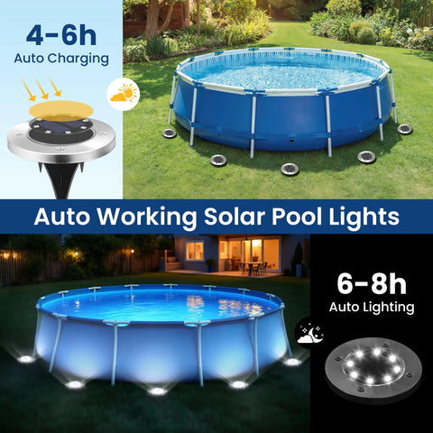 Six Pack Solar Pool Lights For Above Ground Pools Waterproof LED Outdoor Pool Lights Easy Nighttime Safety Illumination