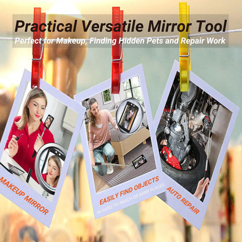 Magnetic Pickup Tool With Extendable Mirror And Telescoping Magnet Flashlight used for makeup, finding pets, and auto repair