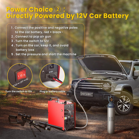 Portable PCP Air Compressor With 350W Motor Auto Stop 12V Car Power Built In Home Converter for Paintball DIY Use Image