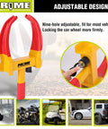 Heavy Duty Trailer Wheel Lock Clamp With 9 Adjustable Positions Universal Wheel Security Lock For Trailers RVs Trucks SUVs Boats ATVs Motorcycles And Golf Carts Includes 2 Keys Yellow Red