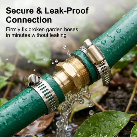 Heavy Duty Garden Hose Repair Connector Kit With Clamps Fits 3/4 Or 5/8 Inch Quick Fix Aluminum And Stainless Steel Leak Proof Durable Fix For Your Backyard Irrigation Needs Today on green hose