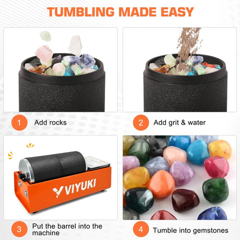 Double Drum 6Lb Rock Tumbler Kit With Rough Gemstones 8 Polishing Grits Jewelry Making Guide Learning Manual Bonus Supplies